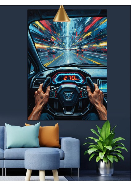 Hız Direksiyon Spor Araba Dekoratif Kanvas - Mdf Ahşap Tablo modelleri