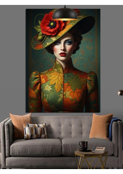 Şapkalı Kadın Vintage Portre Dekoratif Kanvas - Mdf Ahşap Tablo fiyatları