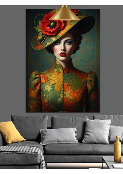 Şapkalı Kadın Vintage Portre Dekoratif Kanvas - Mdf Ahşap Tablo indirimleri