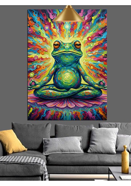 Meditasyon Yapan Kurbağa Renkli Dekoratif Kanvas - Mdf Ahşap Tablo fiyatları