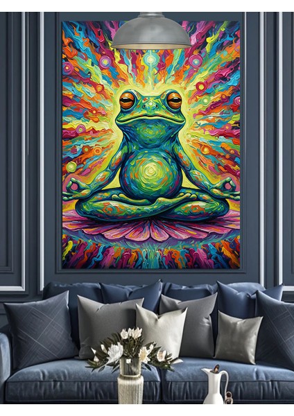 Meditasyon Yapan Kurbağa Renkli Dekoratif Kanvas - Mdf Ahşap Tablo modelleri