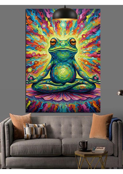 Meditasyon Yapan Kurbağa Renkli Dekoratif Kanvas - Mdf Ahşap Tablo fırsatları