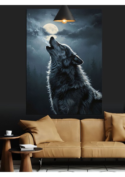 Uluyan Kurt Gece Manzarası Dekoratif Kanvas - Mdf Ahşap Tablo