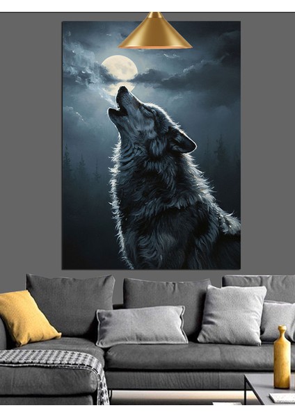 Uluyan Kurt Gece Manzarası Dekoratif Kanvas - Mdf Ahşap Tablo fiyatları
