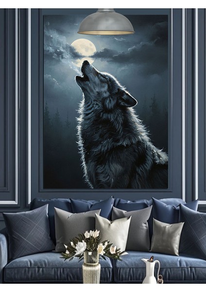 Uluyan Kurt Gece Manzarası Dekoratif Kanvas - Mdf Ahşap Tablo modelleri