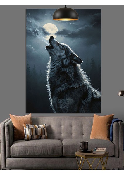 Uluyan Kurt Gece Manzarası Dekoratif Kanvas - Mdf Ahşap Tablo fırsatları