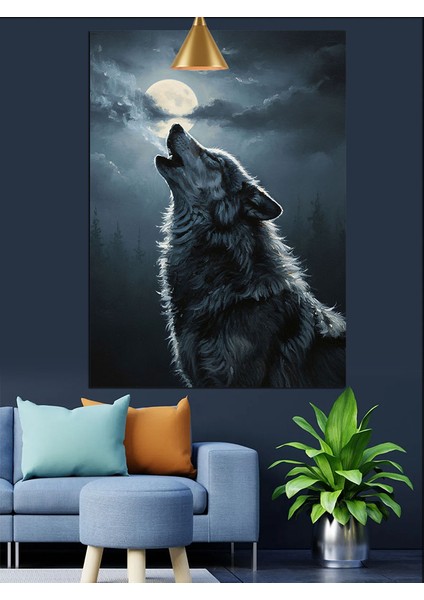 Uluyan Kurt Gece Manzarası Dekoratif Kanvas - Mdf Ahşap Tablo indirimleri