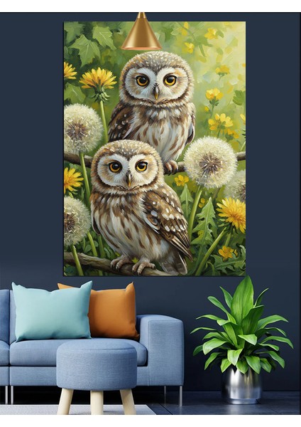 Baykuşlar ve Karahindiba Dekoratif Kanvas - Mdf Ahşap Tablo fırsatları