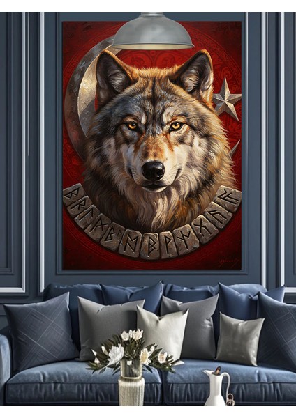 Türk Bayrağı ve Bozkurt Dekoratif Kanvas - Mdf Ahşap Tablo fiyatları