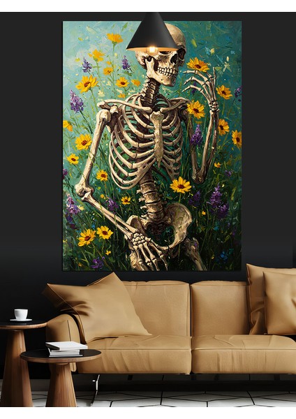 Sarı Çiçekler Içindeki Iskelet Figür Dekoratif Kanvas - Mdf Ahşap Tablo modelleri