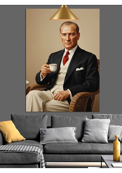 Mustafa Kemal Atatürk Kahve Içiyor Dekoratif Kanvas - Mdf Ahşap Tablo