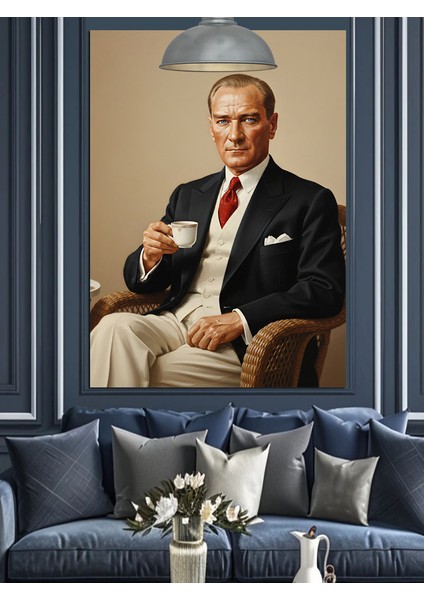 Mustafa Kemal Atatürk Kahve Içiyor Dekoratif Kanvas - Mdf Ahşap Tablo fiyatları