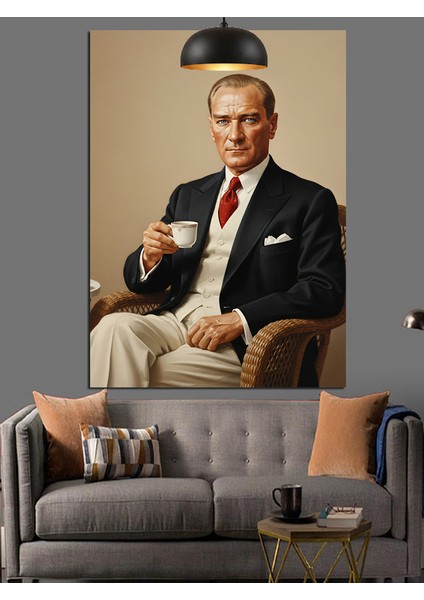 Mustafa Kemal Atatürk Kahve Içiyor Dekoratif Kanvas - Mdf Ahşap Tablo modelleri