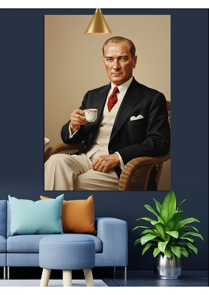 Mustafa Kemal Atatürk Kahve Içiyor Dekoratif Kanvas - Mdf Ahşap Tablo fırsatları