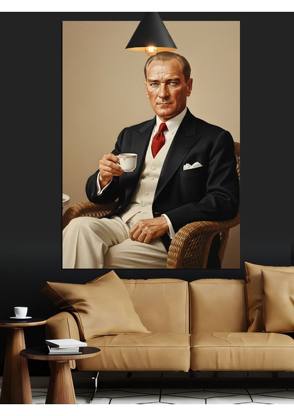 Mustafa Kemal Atatürk Kahve Içiyor Dekoratif Kanvas - Mdf Ahşap Tablo indirimleri
