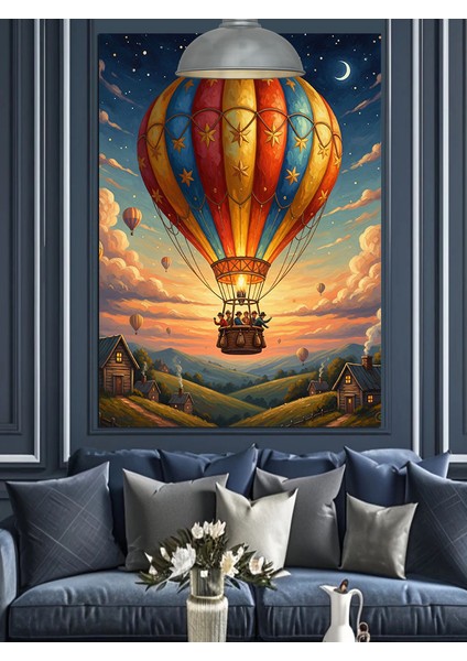 Sıcak Hava Balonunda Seyahat Dekoratif Kanvas - Mdf Ahşap Tablo