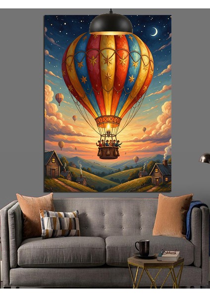 Sıcak Hava Balonunda Seyahat Dekoratif Kanvas - Mdf Ahşap Tablo fiyatları