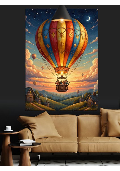 Sıcak Hava Balonunda Seyahat Dekoratif Kanvas - Mdf Ahşap Tablo fırsatları