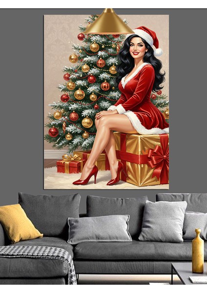Noel Anne ve Yılbaşı Ağacı Dekoratif Kanvas - Mdf Ahşap Tablo fiyatları