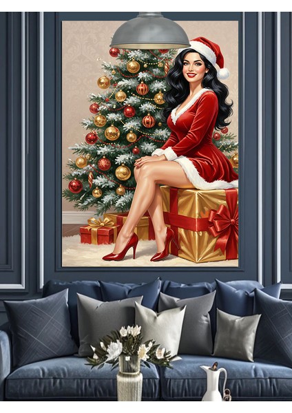 Noel Anne ve Yılbaşı Ağacı Dekoratif Kanvas - Mdf Ahşap Tablo modelleri