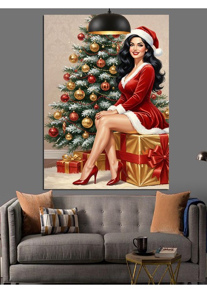 Noel Anne ve Yılbaşı Ağacı Dekoratif Kanvas - Mdf Ahşap Tablo fırsatları