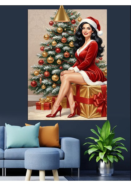 Noel Anne ve Yılbaşı Ağacı Dekoratif Kanvas - Mdf Ahşap Tablo indirimleri