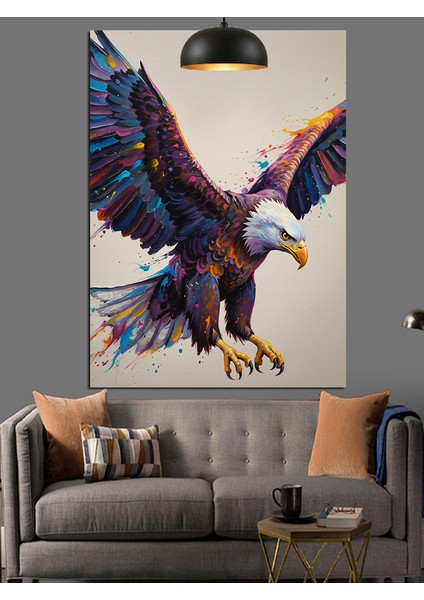 Beyaz Fon Renkli Kartal Dekoratif Kanvas - Mdf Ahşap Tablo