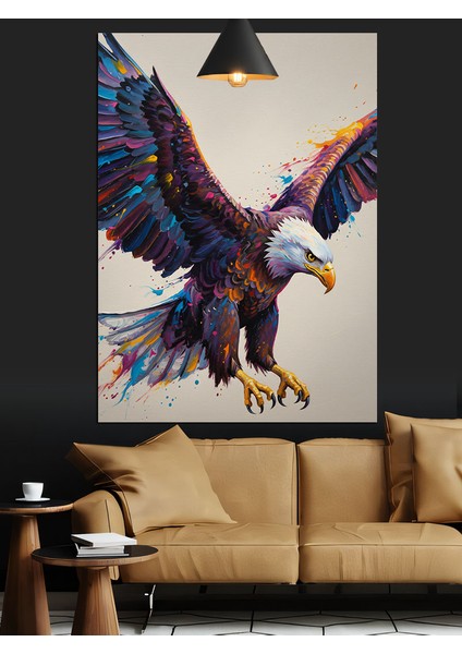 Beyaz Fon Renkli Kartal Dekoratif Kanvas - Mdf Ahşap Tablo modelleri
