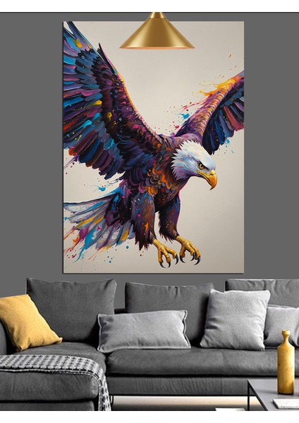 Beyaz Fon Renkli Kartal Dekoratif Kanvas - Mdf Ahşap Tablo fırsatları