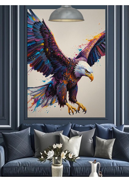 Beyaz Fon Renkli Kartal Dekoratif Kanvas - Mdf Ahşap Tablo indirimleri