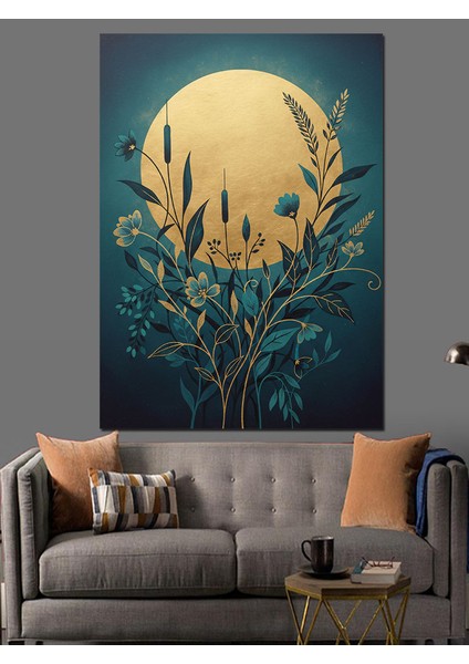 Akşam Karanlığı Ay ve Çiçek Dekoratif Kanvas - Mdf Ahşap Tablo fırsatları