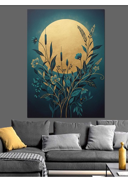 Akşam Karanlığı Ay ve Çiçek Dekoratif Kanvas - Mdf Ahşap Tablo indirimleri