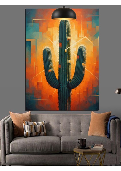 Kaktüs Gün Işığı Sarı Fon Dekoratif Kanvas - Mdf Ahşap Tablo