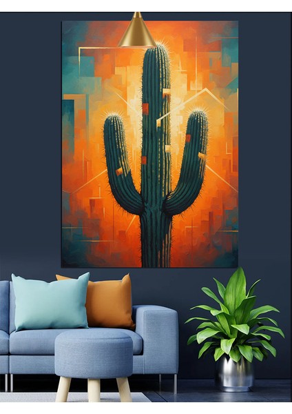 Kaktüs Gün Işığı Sarı Fon Dekoratif Kanvas - Mdf Ahşap Tablo fiyatları