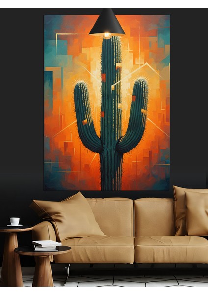 Kaktüs Gün Işığı Sarı Fon Dekoratif Kanvas - Mdf Ahşap Tablo modelleri