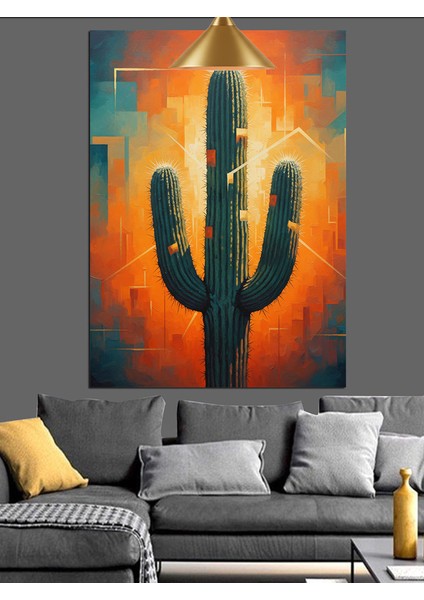 Kaktüs Gün Işığı Sarı Fon Dekoratif Kanvas - Mdf Ahşap Tablo fırsatları