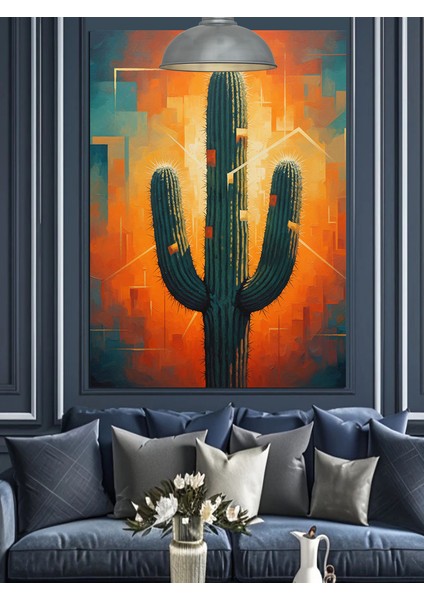 Kaktüs Gün Işığı Sarı Fon Dekoratif Kanvas - Mdf Ahşap Tablo indirimleri