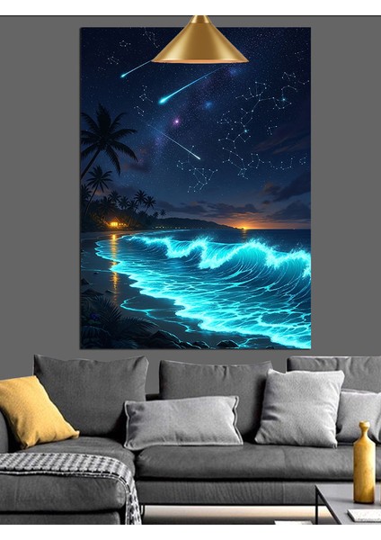 Gece Deniz Dalgalar Gökyüzü Kayan Yıldızlar Dekoratif Kanvas - Mdf Ahşap Tablo fiyatları