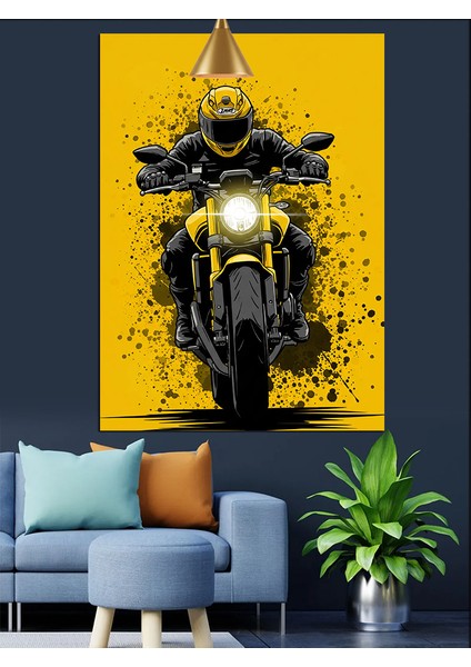 Sarı Motosiklet Hız Tutku Dekoratif Kanvas - Mdf Ahşap Tablo