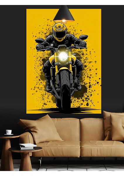 Sarı Motosiklet Hız Tutku Dekoratif Kanvas - Mdf Ahşap Tablo fiyatları