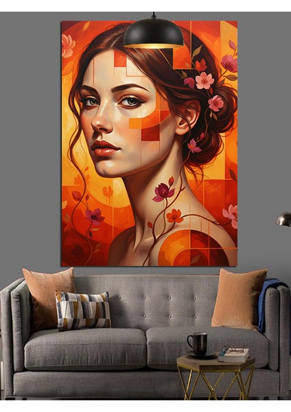 Kadın Portre Çiçek Saç Dekoratif Kanvas - Mdf Ahşap Tablo