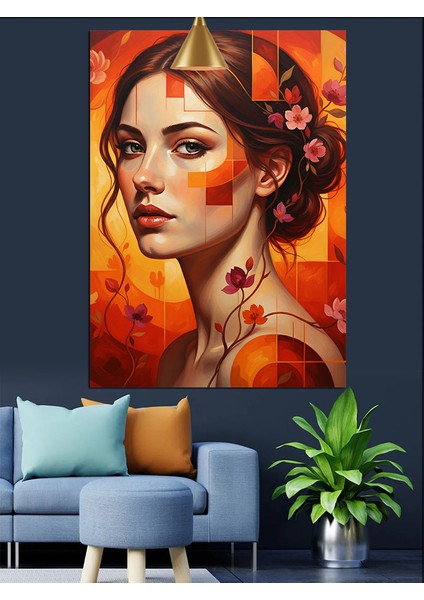 Kadın Portre Çiçek Saç Dekoratif Kanvas - Mdf Ahşap Tablo fiyatları