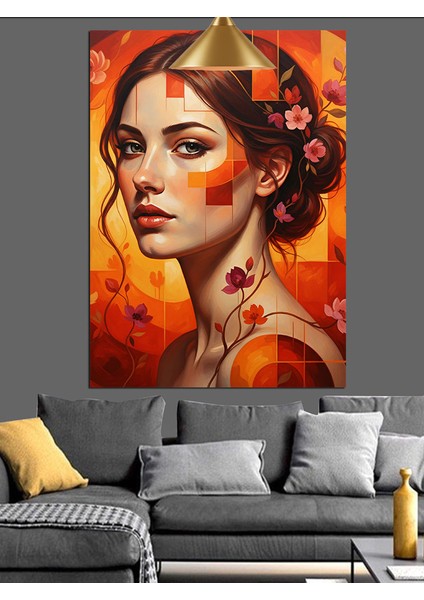 Kadın Portre Çiçek Saç Dekoratif Kanvas - Mdf Ahşap Tablo fırsatları