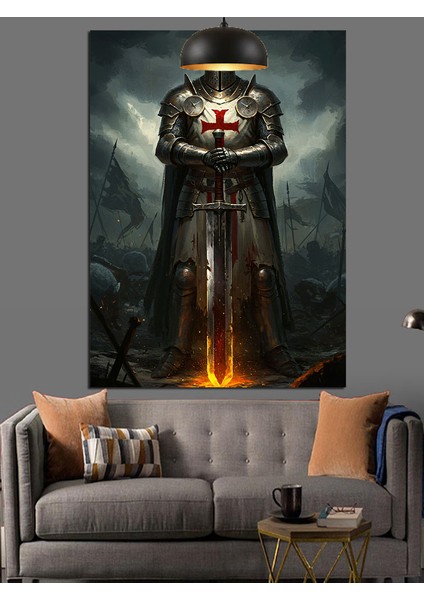 Karanlık Gecede Haçlı Şövalyesi Dekoratif Kanvas - Mdf Ahşap Tablo