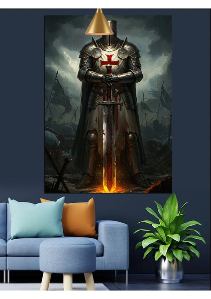 Karanlık Gecede Haçlı Şövalyesi Dekoratif Kanvas - Mdf Ahşap Tablo fiyatları