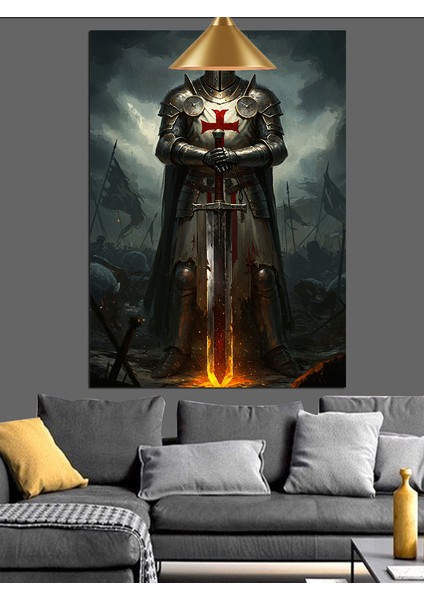 Karanlık Gecede Haçlı Şövalyesi Dekoratif Kanvas - Mdf Ahşap Tablo fırsatları