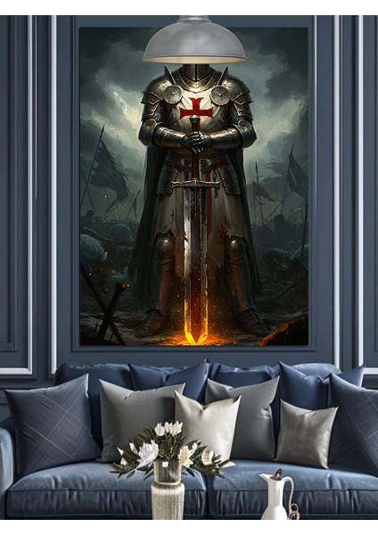 Karanlık Gecede Haçlı Şövalyesi Dekoratif Kanvas - Mdf Ahşap Tablo indirimleri