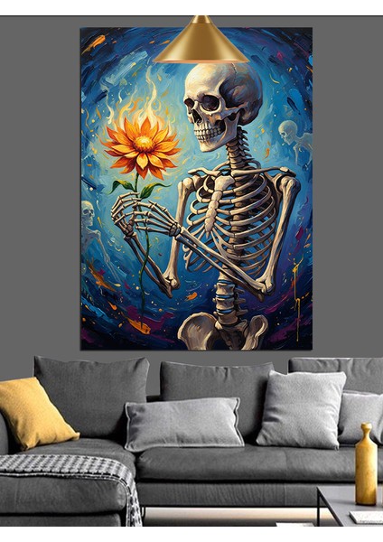 Iskelet Turuncu Çiçek Sanatsal Düzenleme Dekoratif Kanvas - Mdf Ahşap Tablo fiyatları