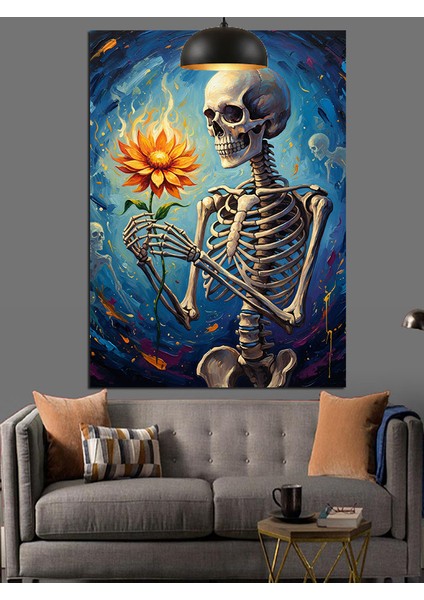 Iskelet Turuncu Çiçek Sanatsal Düzenleme Dekoratif Kanvas - Mdf Ahşap Tablo fırsatları