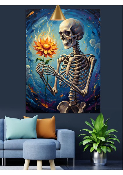 Iskelet Turuncu Çiçek Sanatsal Düzenleme Dekoratif Kanvas - Mdf Ahşap Tablo indirimleri